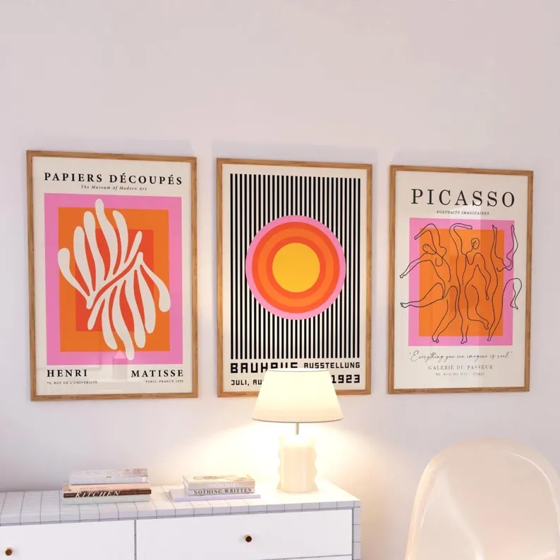 Interior Design Room - 3 szt. Nowoczesne pomarańczowe obrazy na