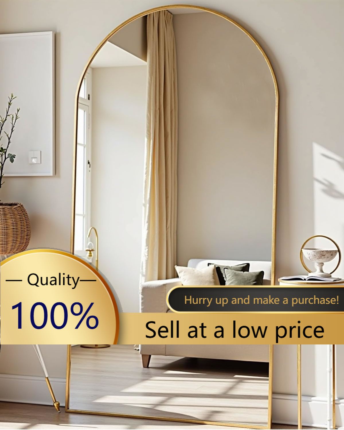 Arch Mirror Leaning - Lustra pełnowymiarowe o wymiarach 78''x38'', łukowate